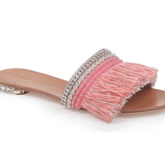 Badgley Mischka Shoes - Badgley Mischka Sharlene Pink Fringe Sandals 7.5
